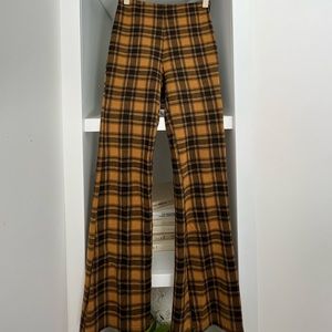 Yellow Plaid Flare Pants.